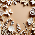 **Delicate paper-cut flowers:** Intricate paper cut design featuring various types of flowers blooming in a garden setting. Focus on the delicate details of petals and stems.